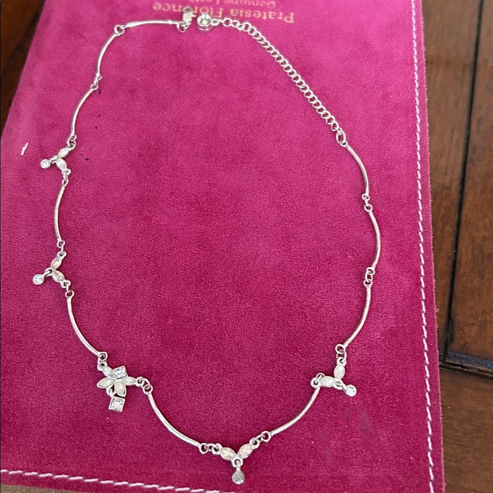 Givenchy Silver and White Floral Necklace.